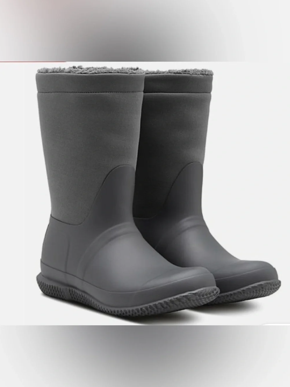 Hunter Women's Grey Insulated Mid-Calf Rain Boots Roll Top Sherpa Boots